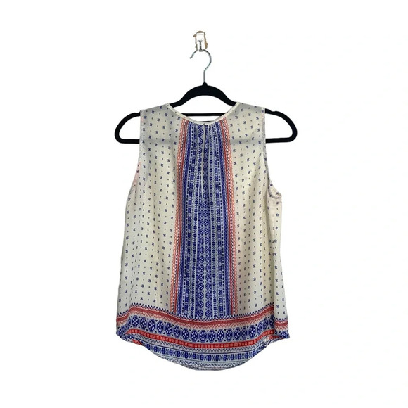 Collective Concepts White Blue Red Boho Printed Keyhole Tank Top Medium Women’s - Picture 5 of 10